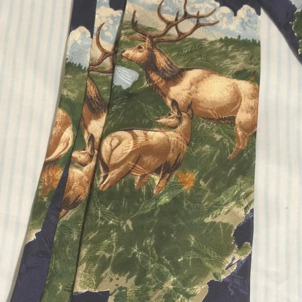 Field & Stream Men's Silk Necktie with Wildlife Elk and Flying Duck Print